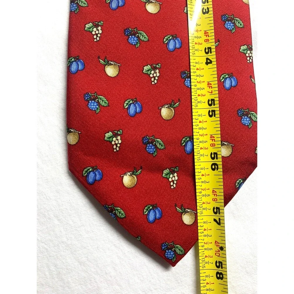 Brooks Brothers Makers Tie Mens Red All Silk Fruit Print Made USA Fabric Italy